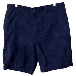 Chaps Checker Board Pattern Flat Front  Chino Navy Blue Shorts Sz 38 9.5” Inseam